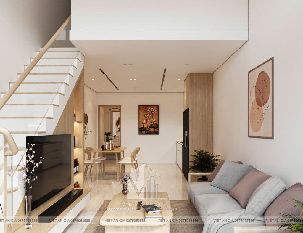 Thiết Kế Nội Thất Hiện Đại – Không Gian Phòng Khách và Bếp Nhỏ Gọn Tinh&nbsp;Tế